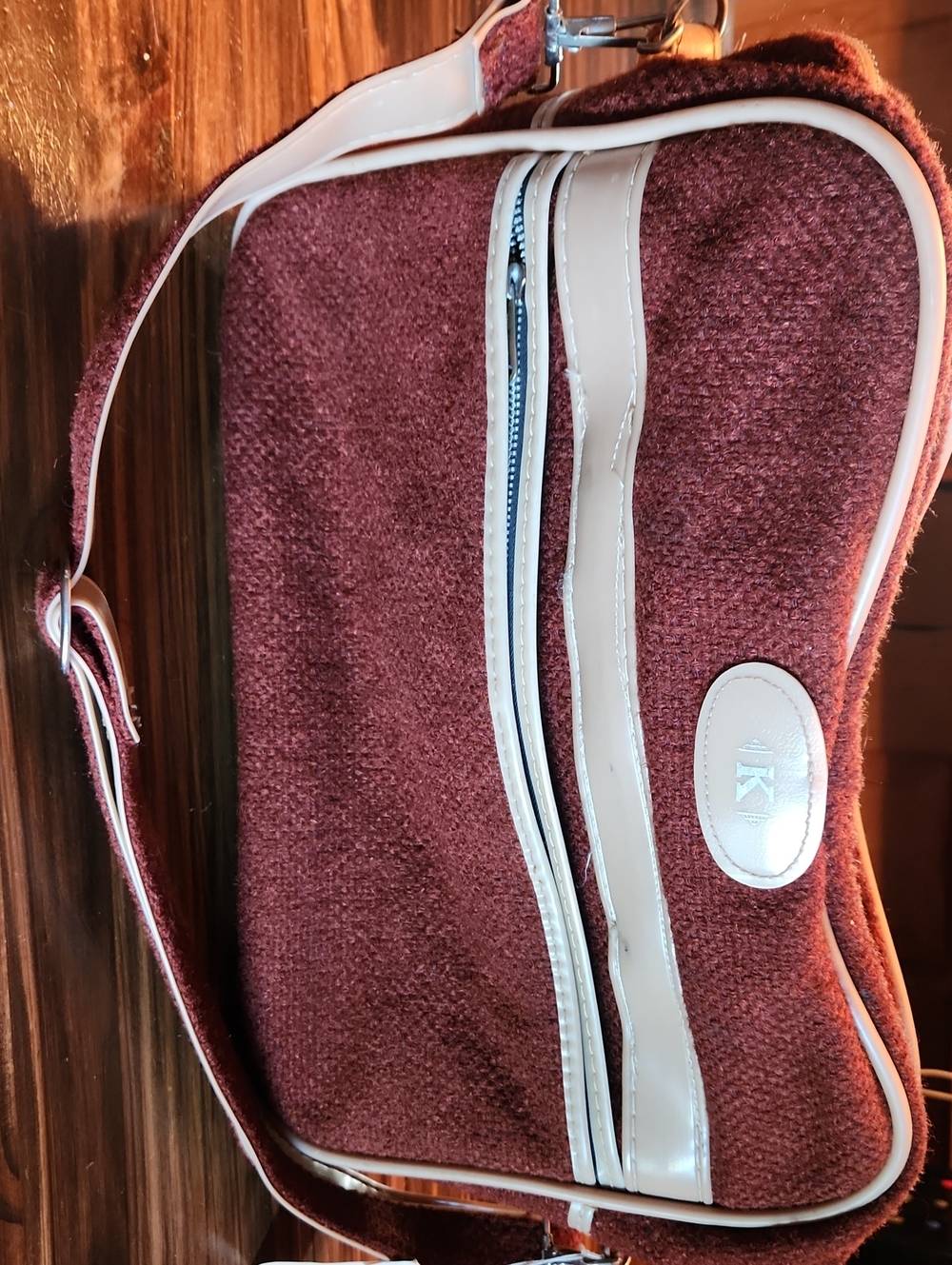 Vintage 1970s "K-Line" Retro Cabin Crew Flight Bag – Maroon Wool & Cream Vinyl W